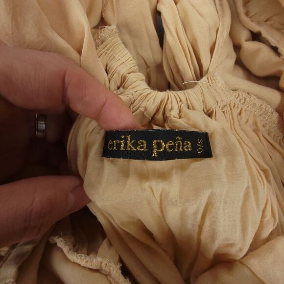 ERIKA PENA Vale Ruffled Maxi Dress with Sleeves Romantic Tiered Boho Sand Beige - Picture 3 of 6